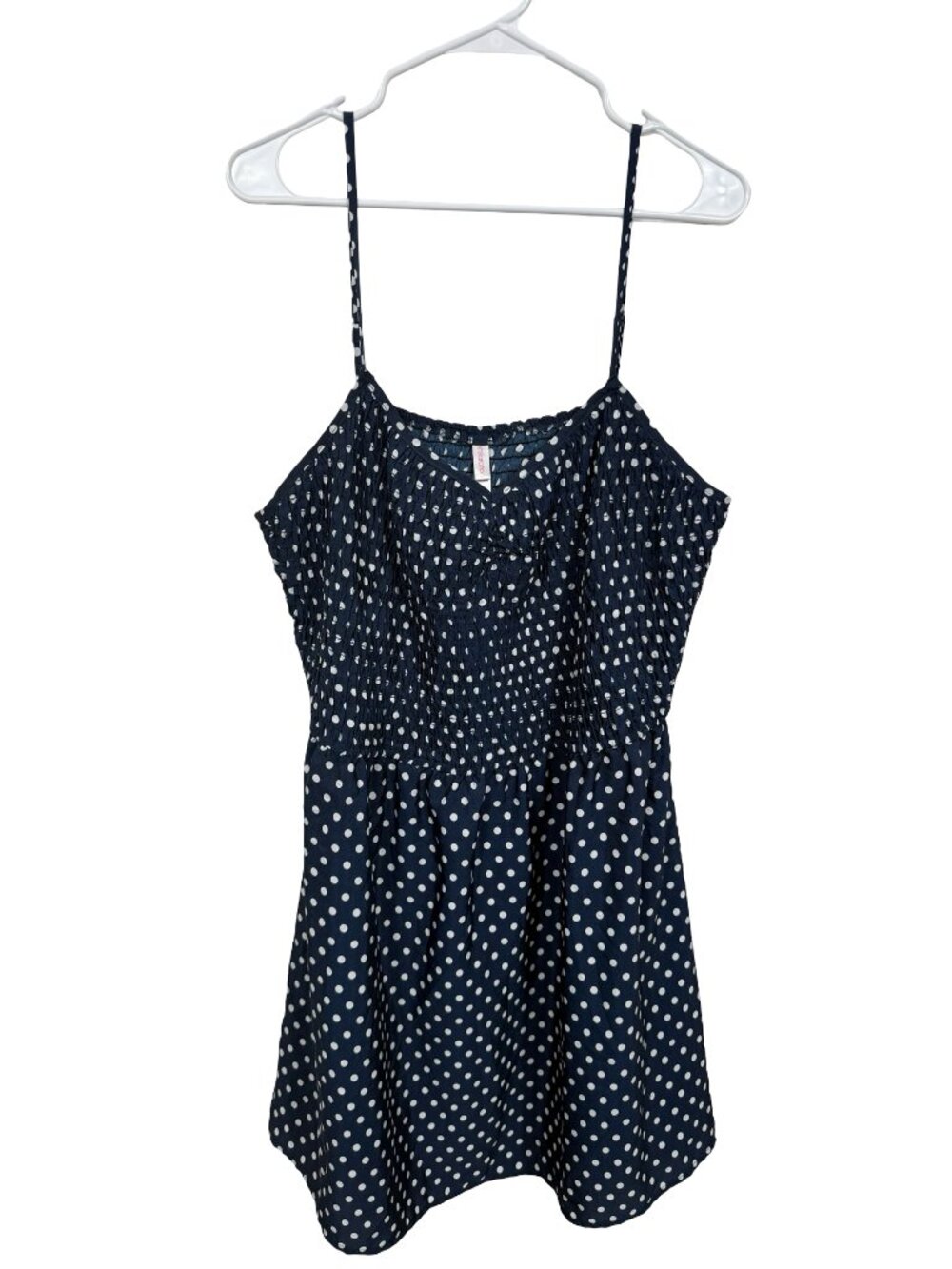 Xhilaration Polka Dot Dress XXL Navy Blue White Smocked Cami Midi Lightweight